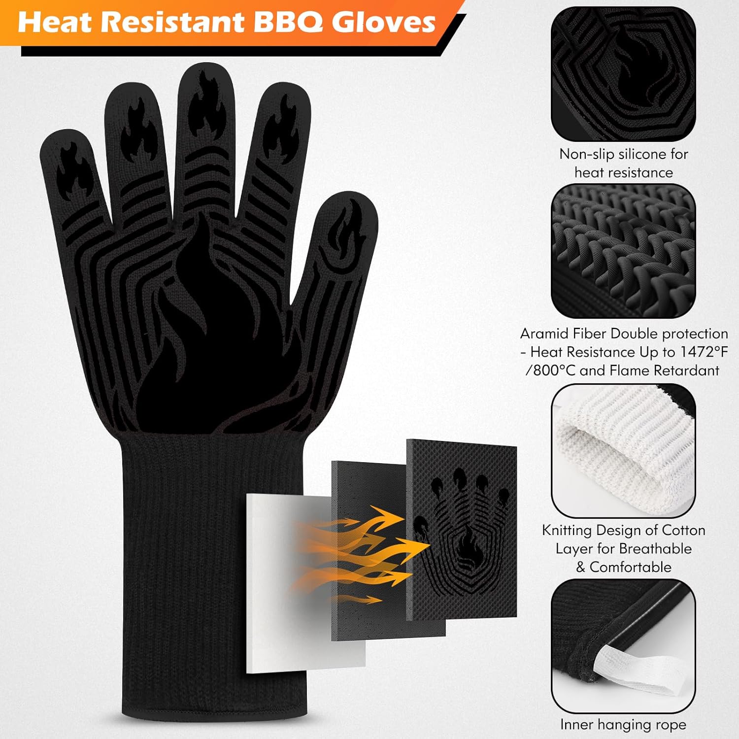 1472°F Heat Resistant BBQ Glov - Oven Mitt Silicone のレビューと価格