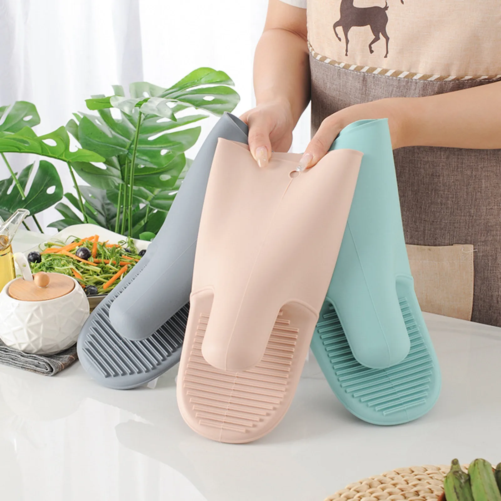 1/2Pcs Long Thickened Oven Glo - Oven Mitt Silicone のレビューと価格
